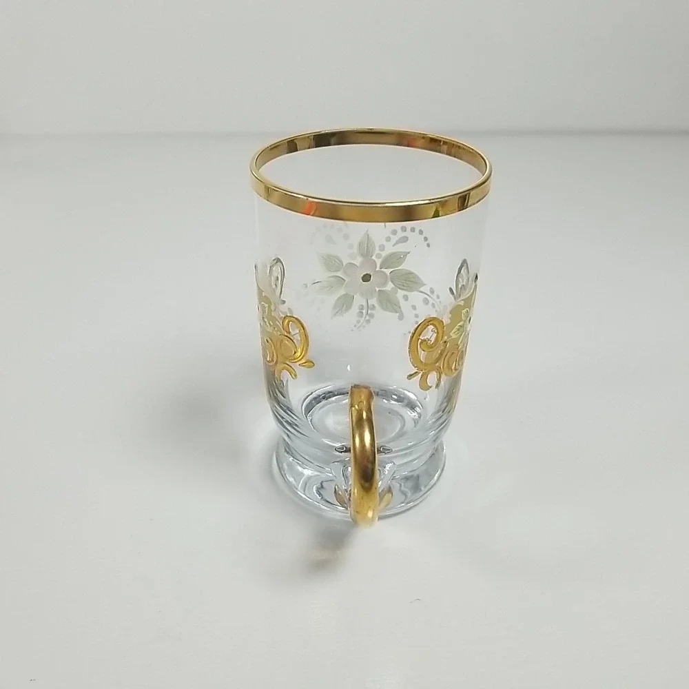Beautiful Murano Glass Cups Hand Painted with Gold Trim